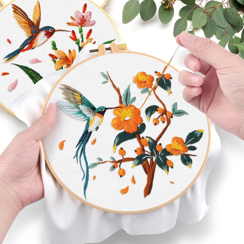 ERKOON 3 Sets Embroidery Kit, Hummingbird Cross Stitch Set for Include Embroidery Cloth Hoops Threads for Craft Lover Hand Stitch (Hummingbird) - Image 5